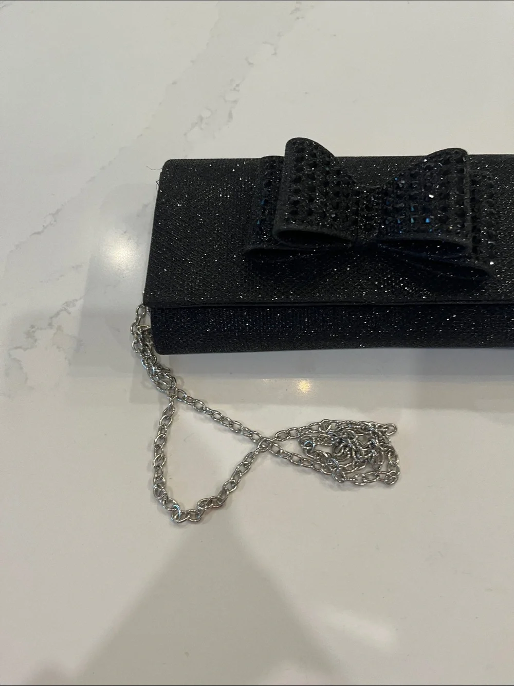 Blush Black Glitter Bow Evening Clutch